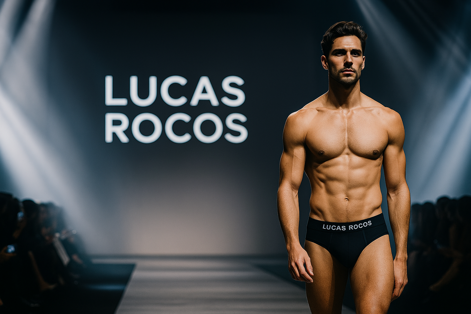 Männlicher Model auf dem Laufsteg in hochwertiger Lucas Rocos Herrenunterwäsche